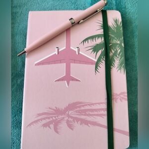 Travel Journal Diary With Matching Pen And Carrying Case Pink Green Tropical